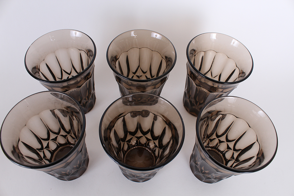 Smoky Pressed Glass Tumblers
