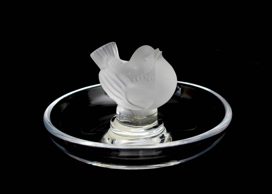 Lalique France Crystal Frosted Bird Dish
