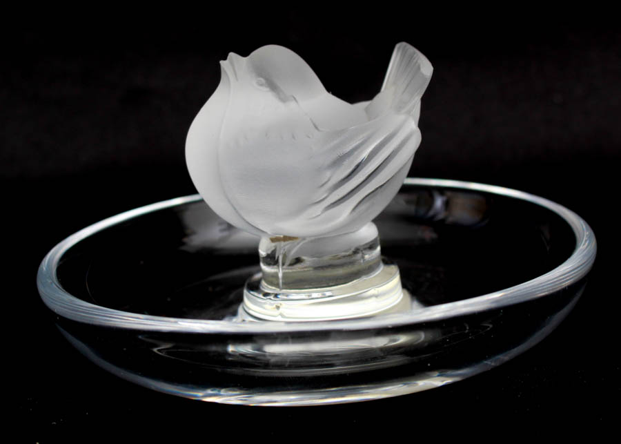Lalique France Crystal Frosted Bird Dish