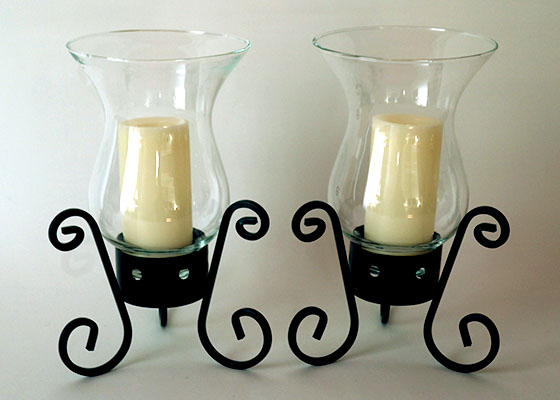 Pair of Wrought Iron Hurricane Candle Holders