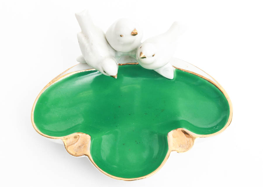 Golden Crown Ceramic Bird Dish