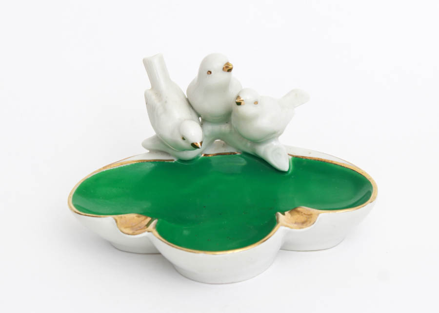 Golden Crown Ceramic Bird Dish
