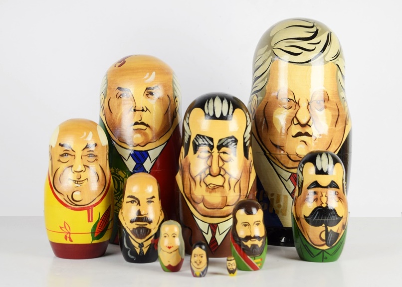 Nine Russian Nesting Dolls Representing Leaders