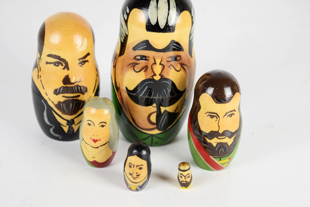 Nine Russian Nesting Dolls Representing Leaders