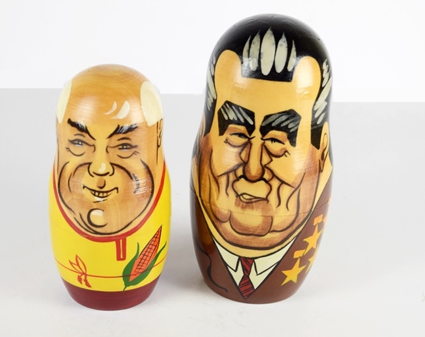 Nine Russian Nesting Dolls Representing Leaders