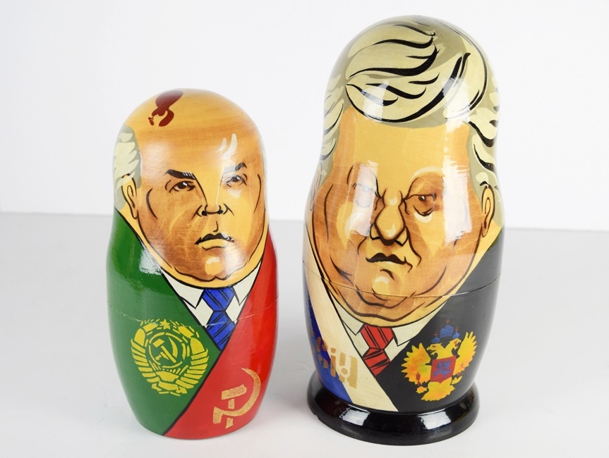Nine Russian Nesting Dolls Representing Leaders