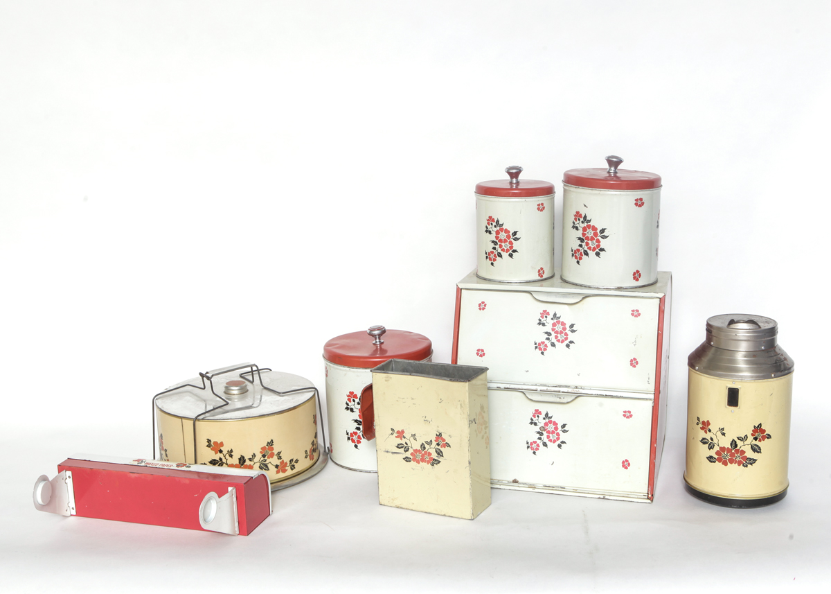Vintage Hall's Metal Kitchen Storage in "Red Poppy Radiance"