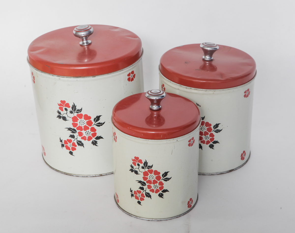 Vintage Hall's Metal Kitchen Storage in "Red Poppy Radiance"