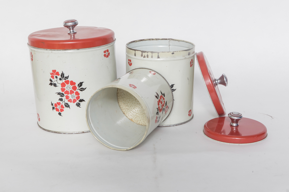 Vintage Hall's Metal Kitchen Storage in "Red Poppy Radiance"