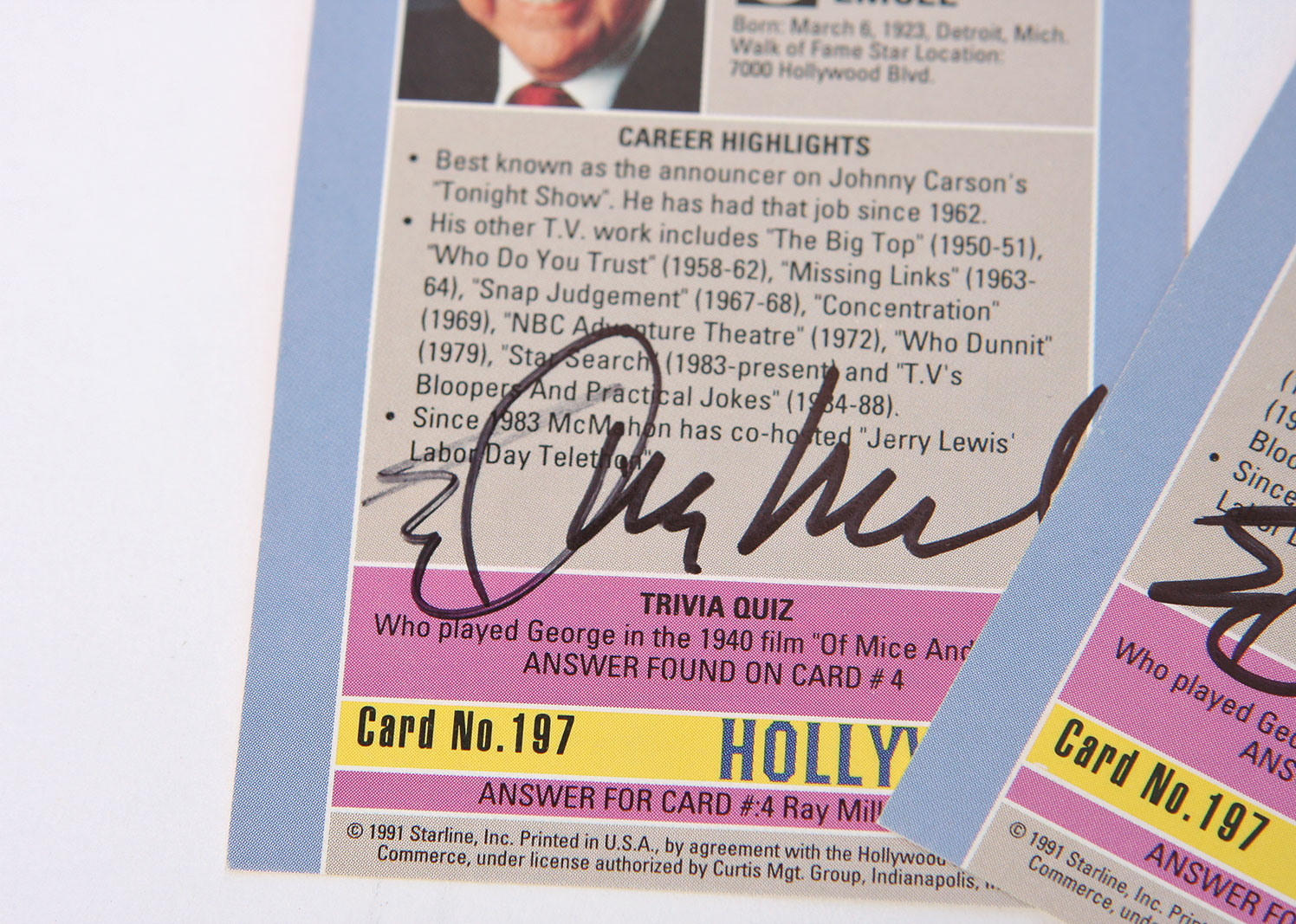 Grouping of Autographed Ed McMahon Collectors' Cards