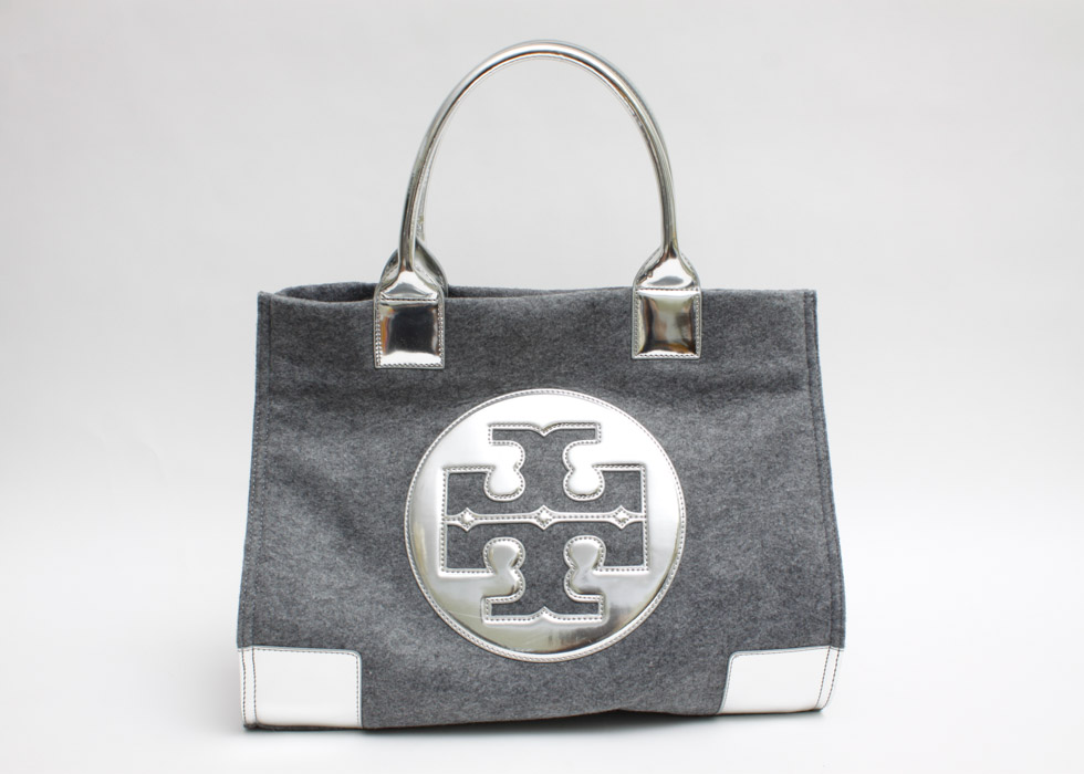 Tory Burch Grey Leather & Wool Ella Tote