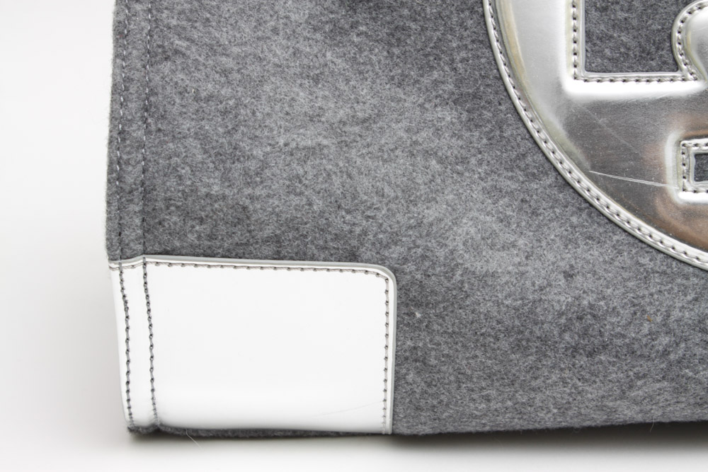 Tory Burch Grey Leather & Wool Ella Tote