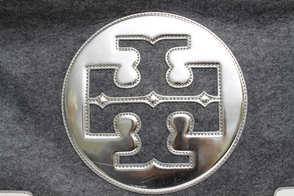 Tory Burch Grey Leather & Wool Ella Tote