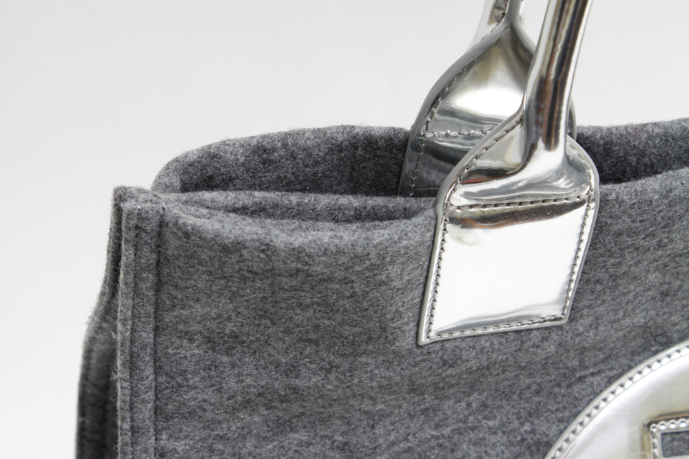 Tory Burch Grey Leather & Wool Ella Tote