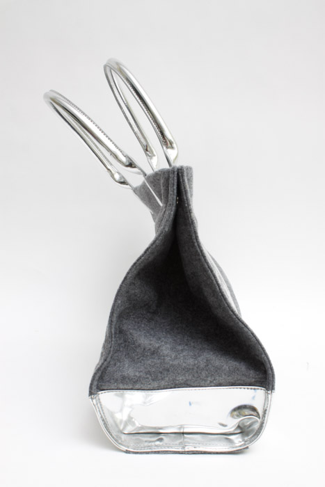 Tory Burch Grey Leather & Wool Ella Tote