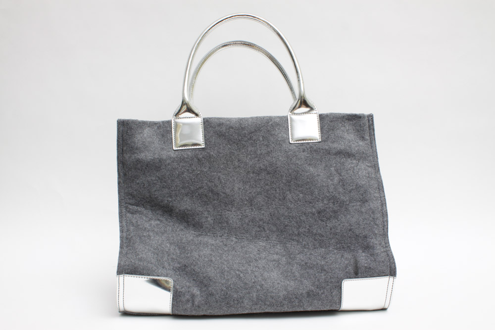 Tory Burch Grey Leather & Wool Ella Tote