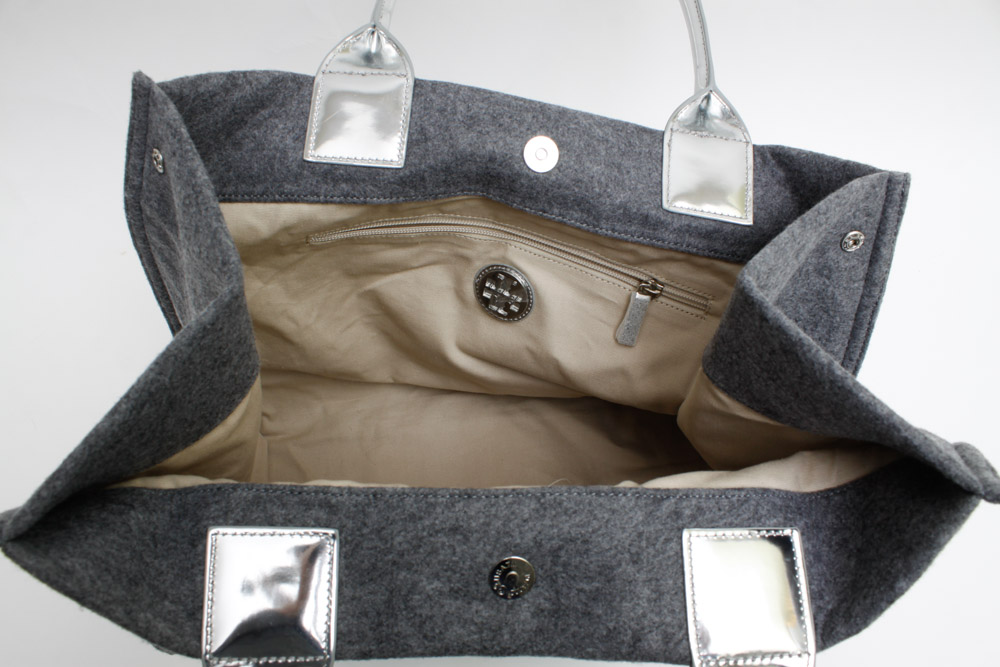 Tory Burch Grey Leather & Wool Ella Tote