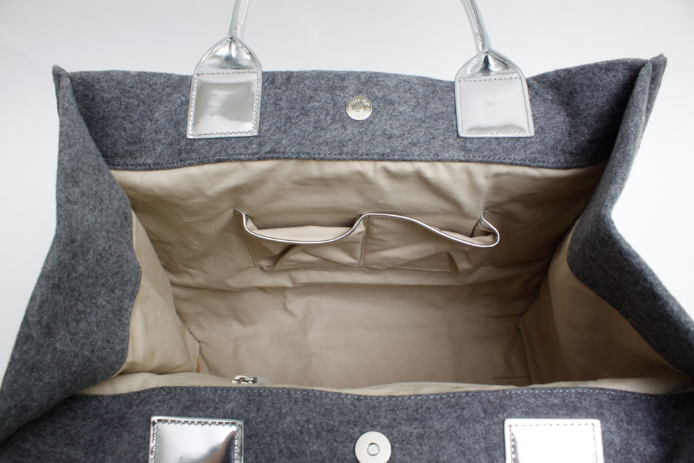Tory Burch Grey Leather & Wool Ella Tote