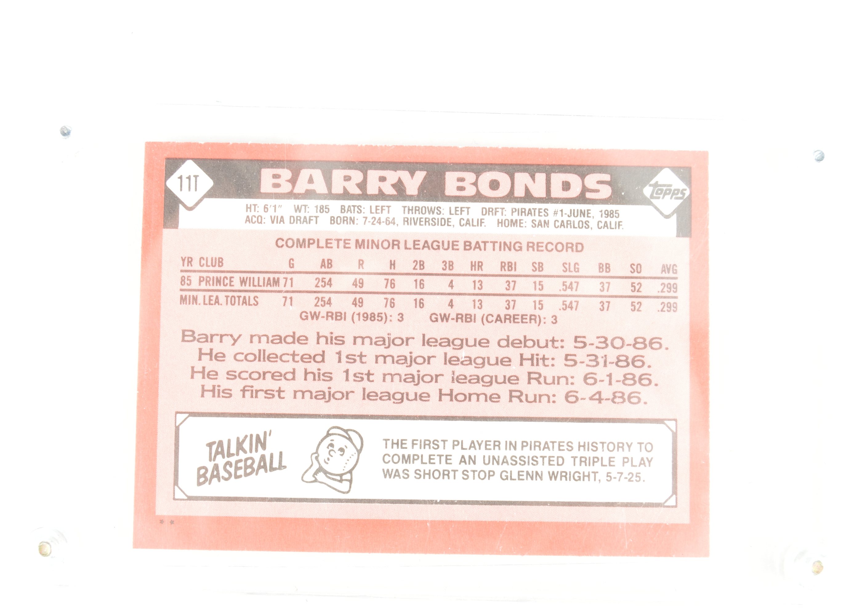Barry Bonds Rookie Card