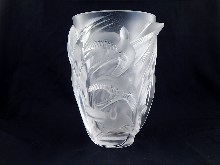 Large Signed Lalique Crystal Vase - 'Martinets'