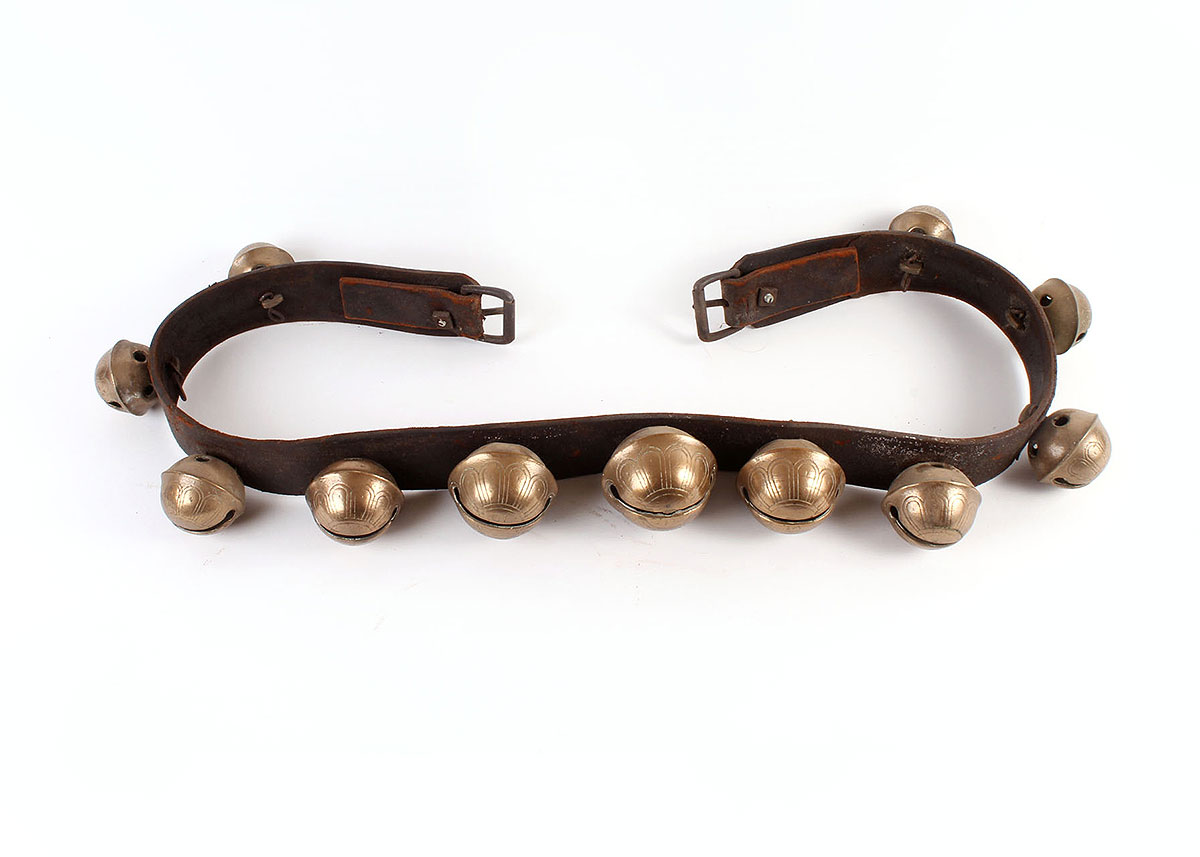 Vintage Brass Sleigh Bells on Leather Belt
