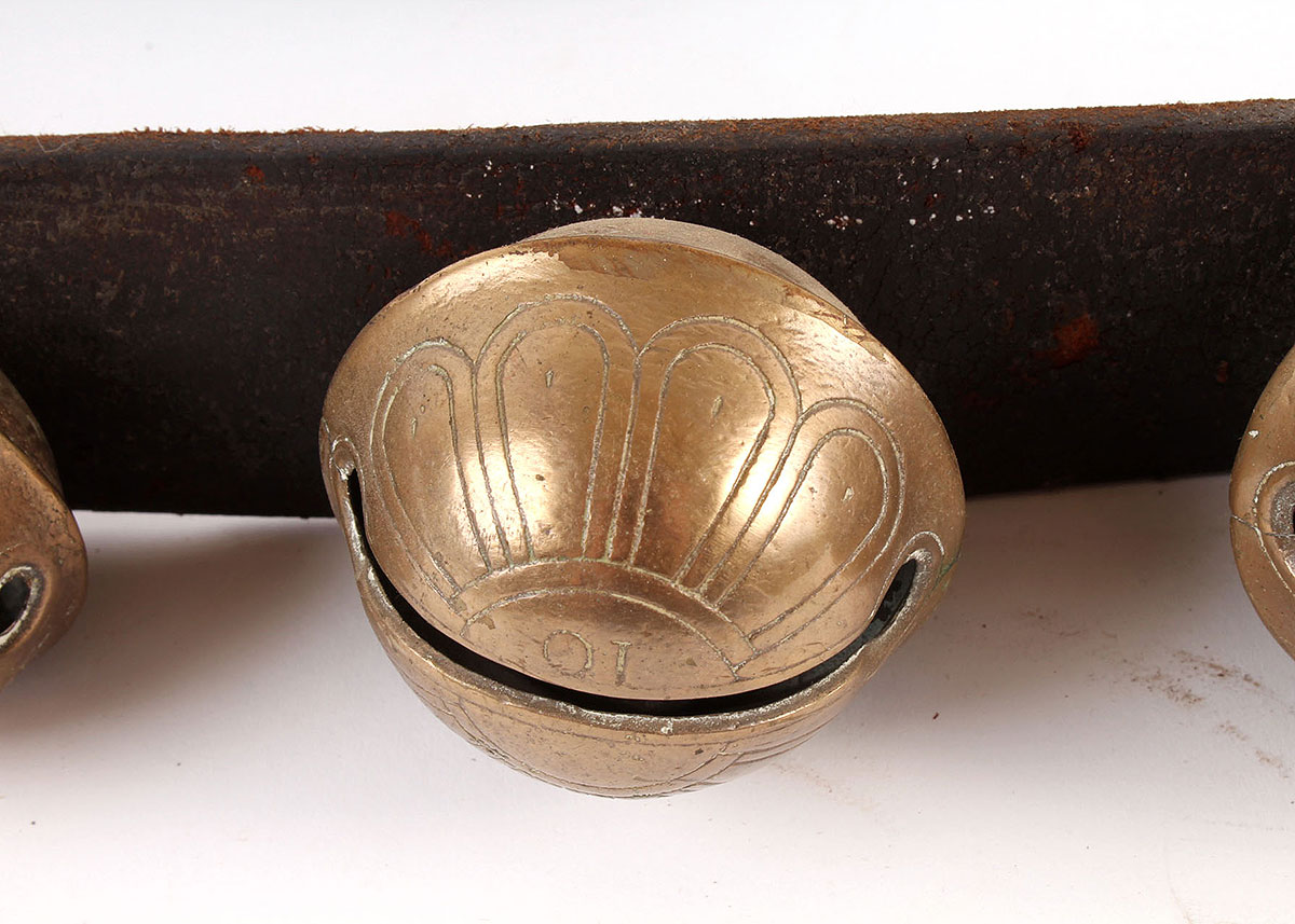 Vintage Brass Sleigh Bells on Leather Belt