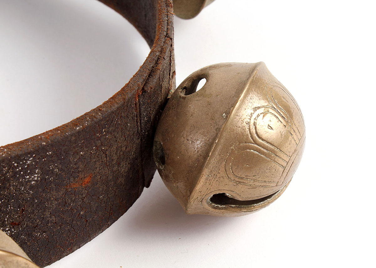 Vintage Brass Sleigh Bells on Leather Belt