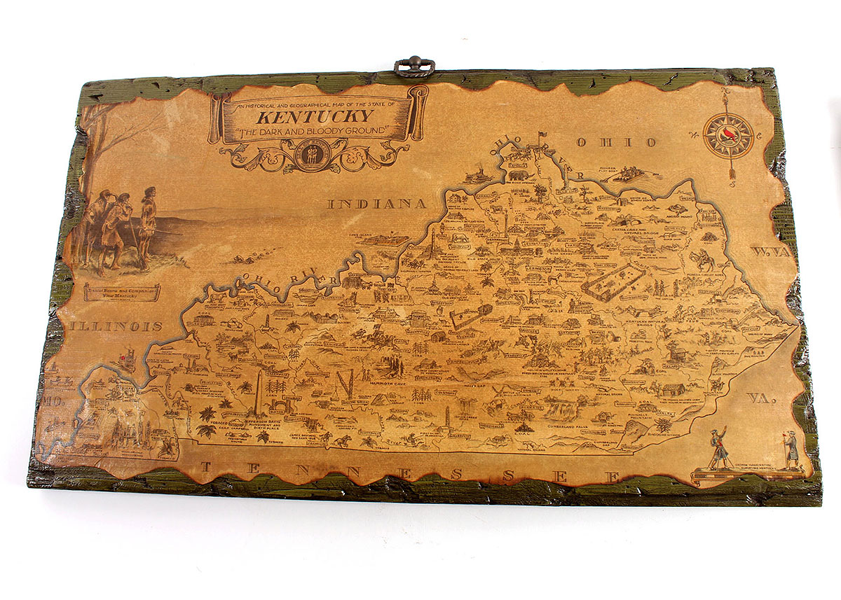 "The Dark and Bloody Ground"  Historical Map and My Old Kentucky Home Wall Hanging Duo