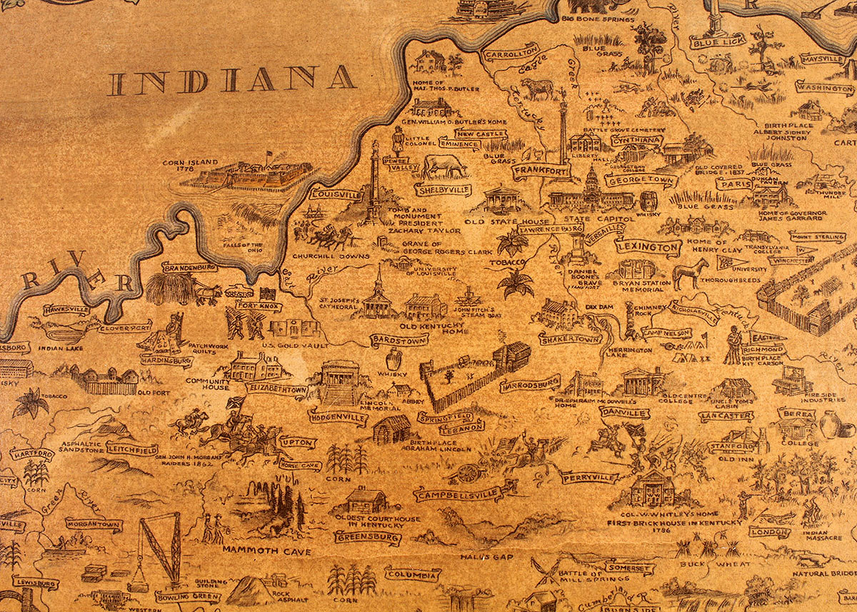 "The Dark and Bloody Ground"  Historical Map and My Old Kentucky Home Wall Hanging Duo