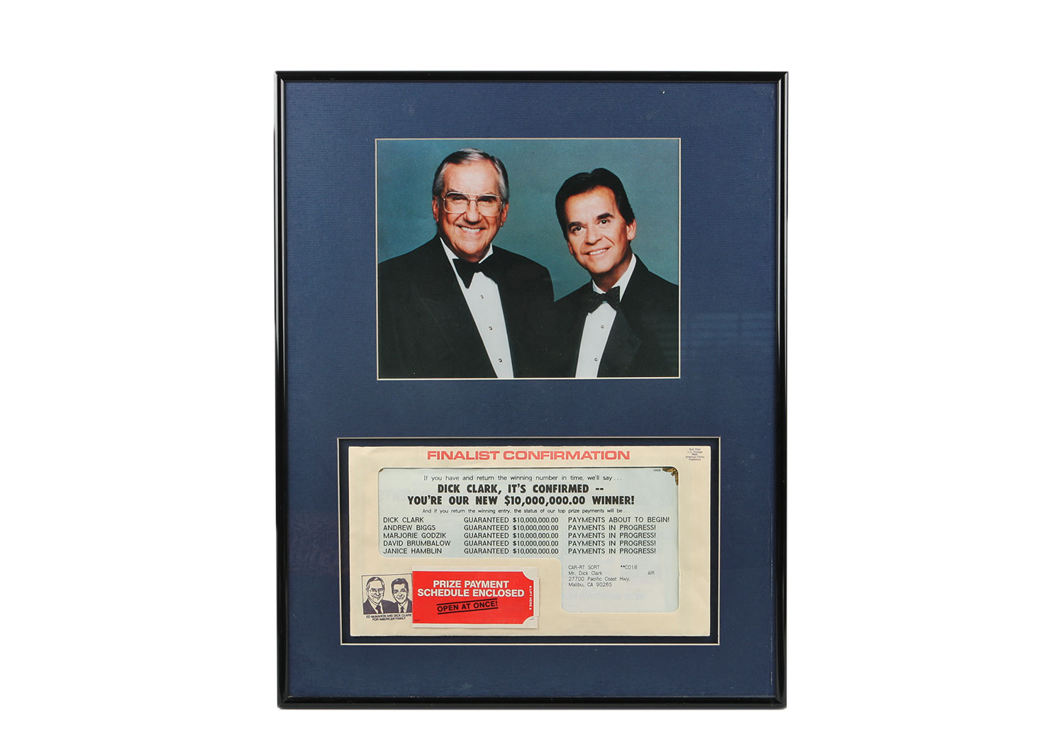 Framed American Family Publishers Mailing to Dick Clark