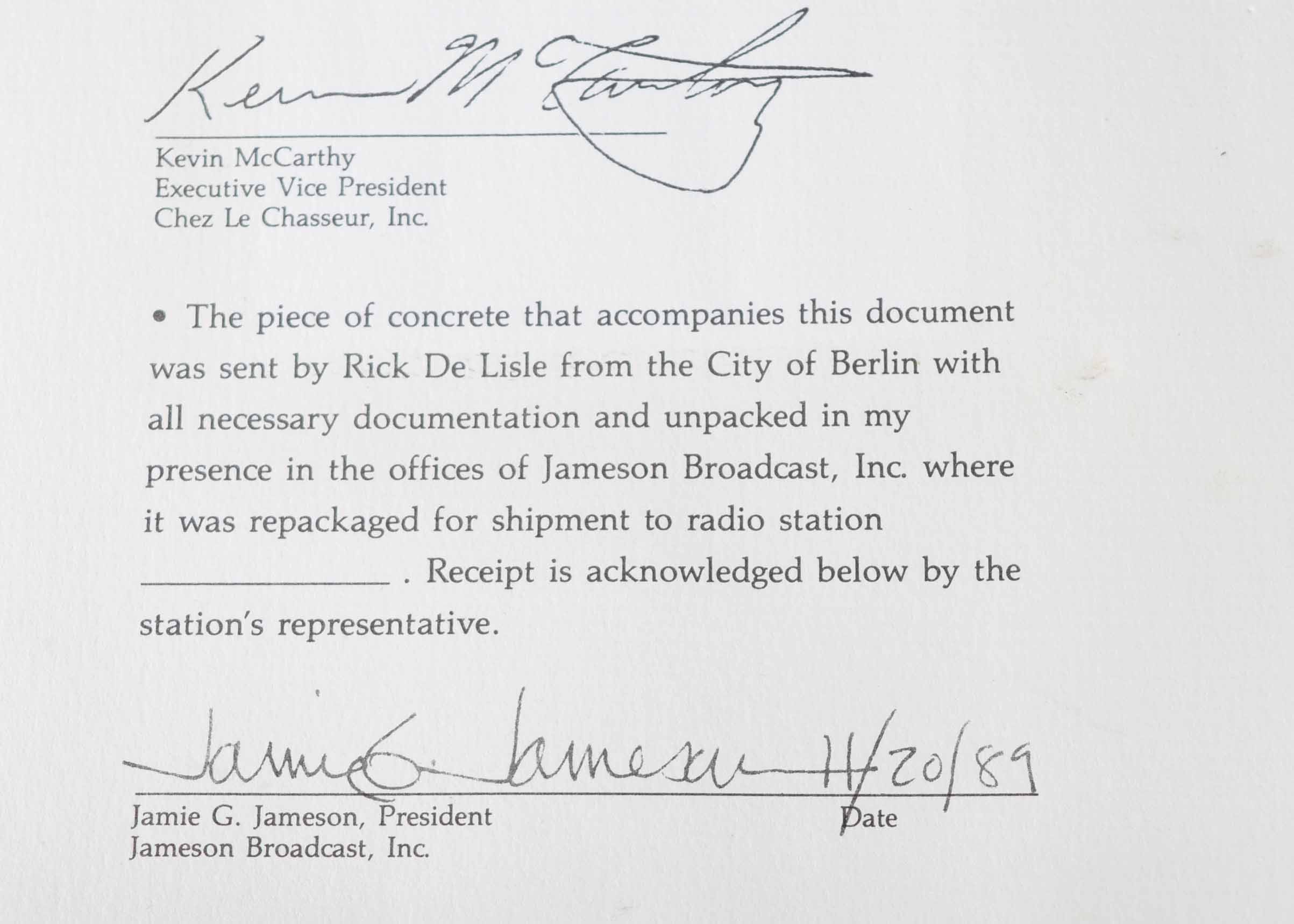 Authenticated Piece of the Berlin Wall