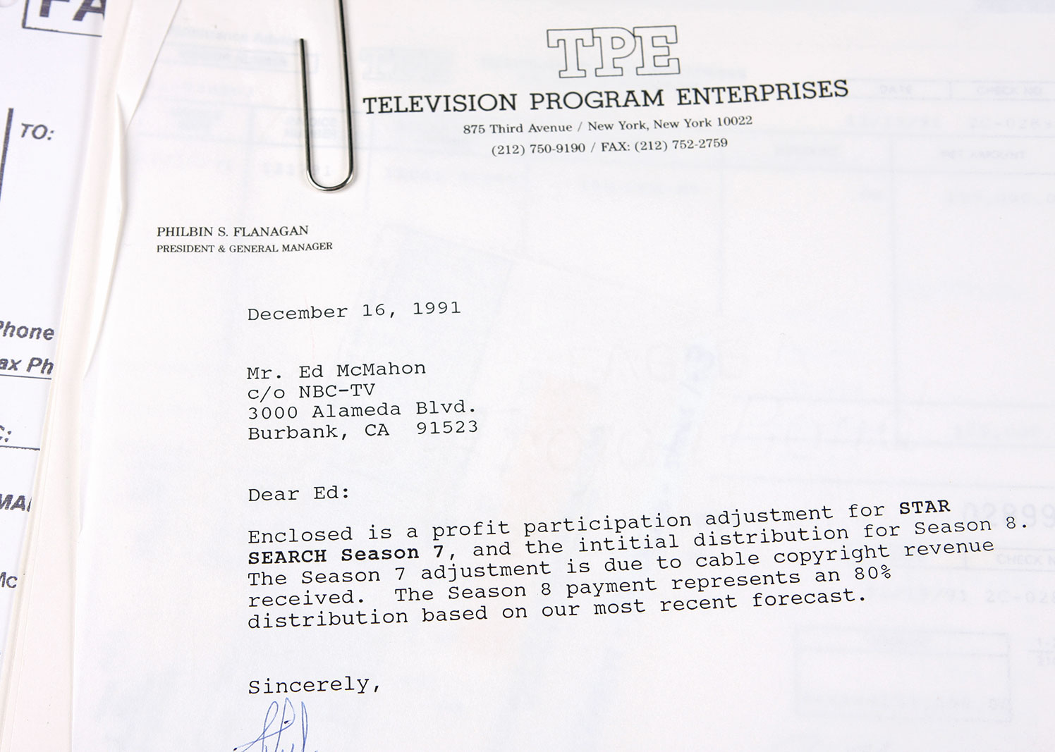 Collection of Ed McMahon's "Star Search" Documents, Letters and Memos