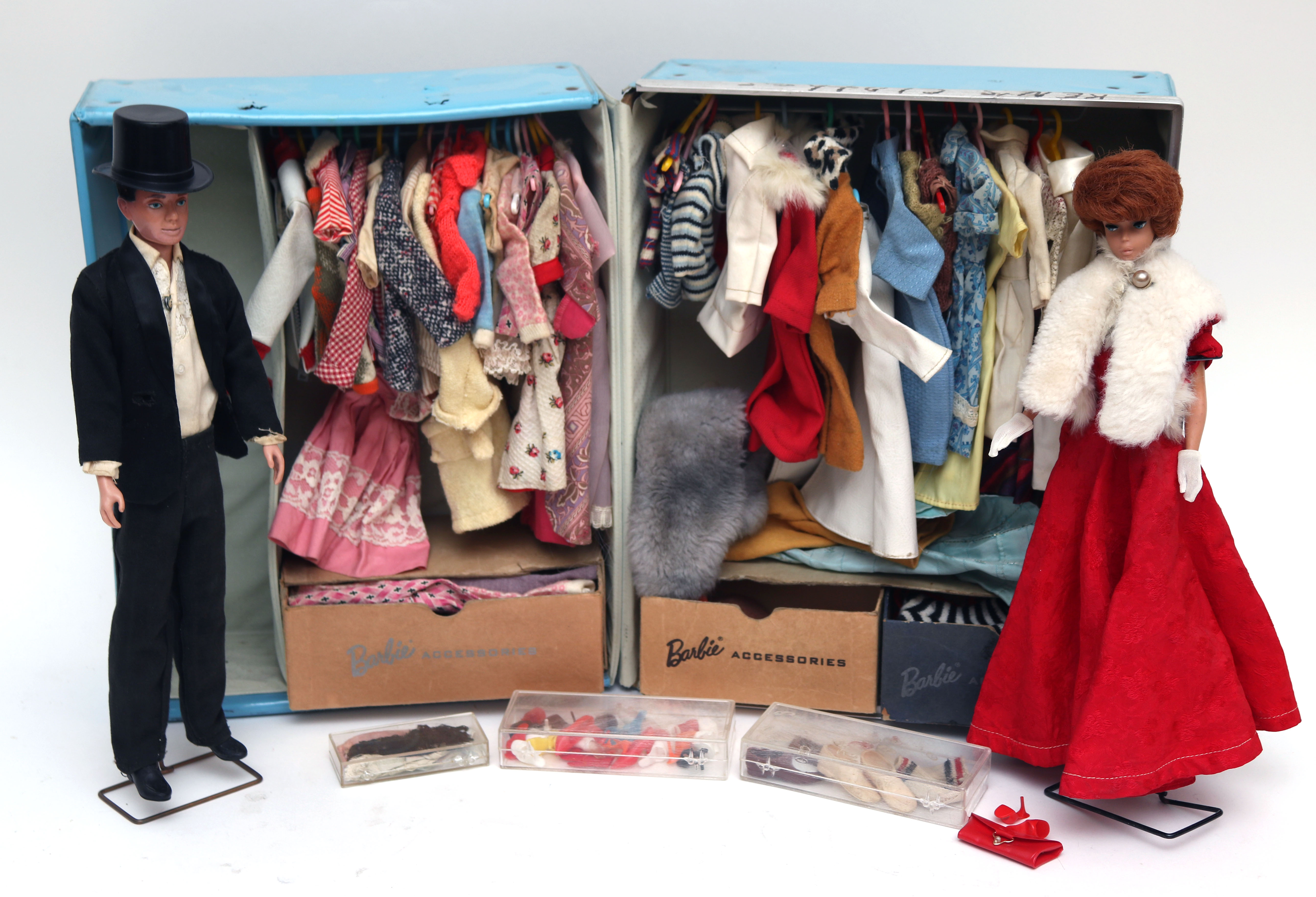 Vintage Barbie and Ken with Large Wardrobe and Carrying Case