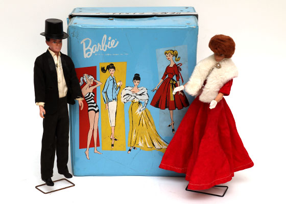 Vintage Barbie and Ken with Large Wardrobe and Carrying Case