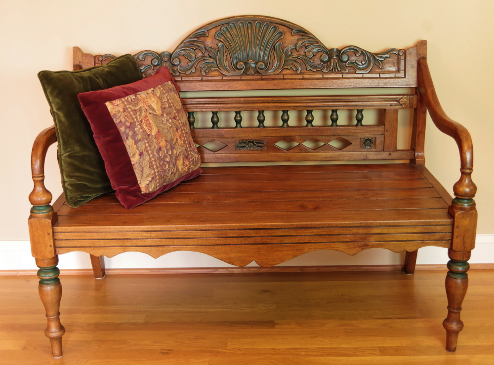 Arhaus Lotus Teak Carved Bench