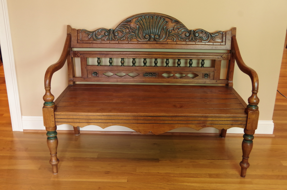 Arhaus Lotus Teak Carved Bench