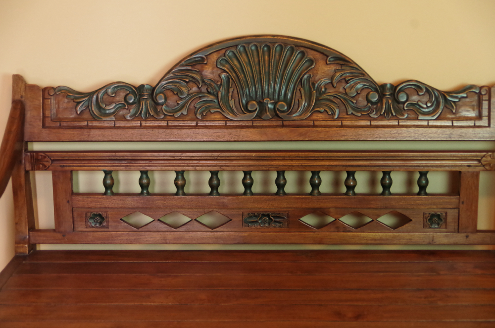 Arhaus Lotus Teak Carved Bench