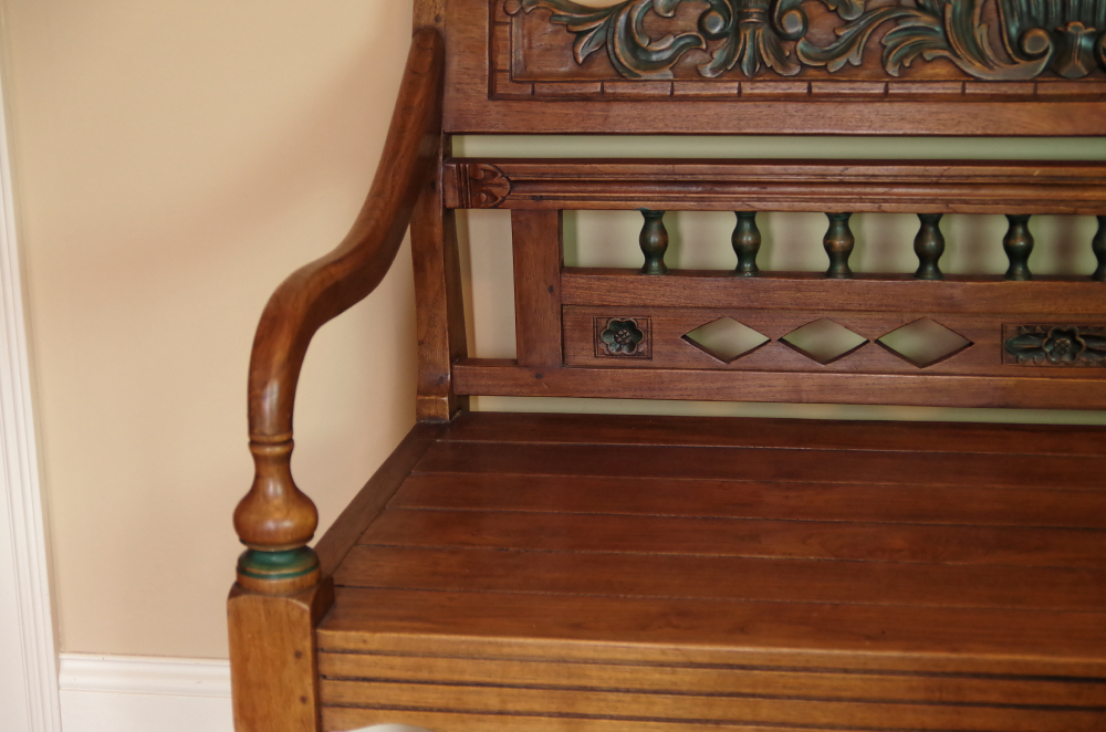 Arhaus Lotus Teak Carved Bench