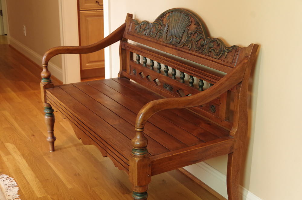 Arhaus Lotus Teak Carved Bench