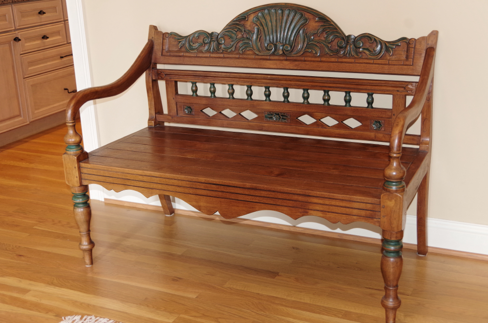 Arhaus Lotus Teak Carved Bench