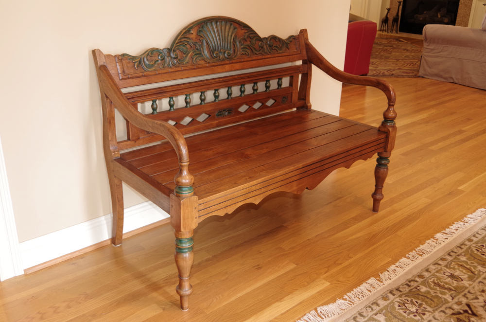 Arhaus Lotus Teak Carved Bench