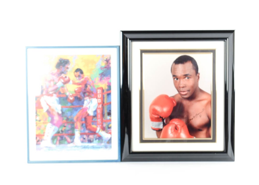 Pair of Framed Sugar Ray Boxing Memorabilia Including Signed Photo