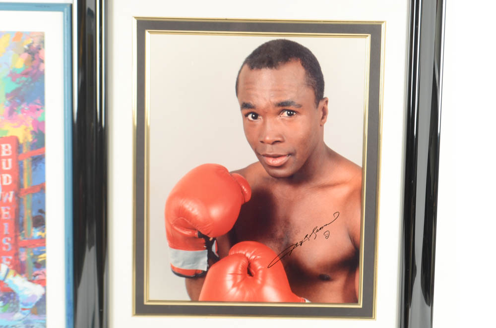 Pair of Framed Sugar Ray Boxing Memorabilia Including Signed Photo