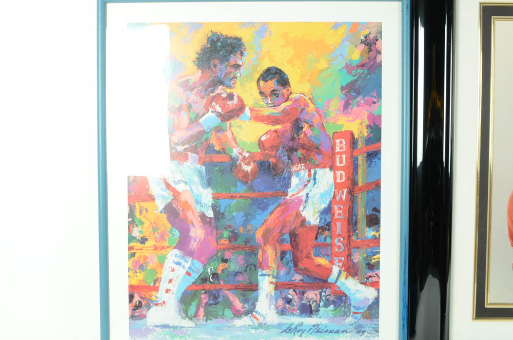 Pair of Framed Sugar Ray Boxing Memorabilia Including Signed Photo