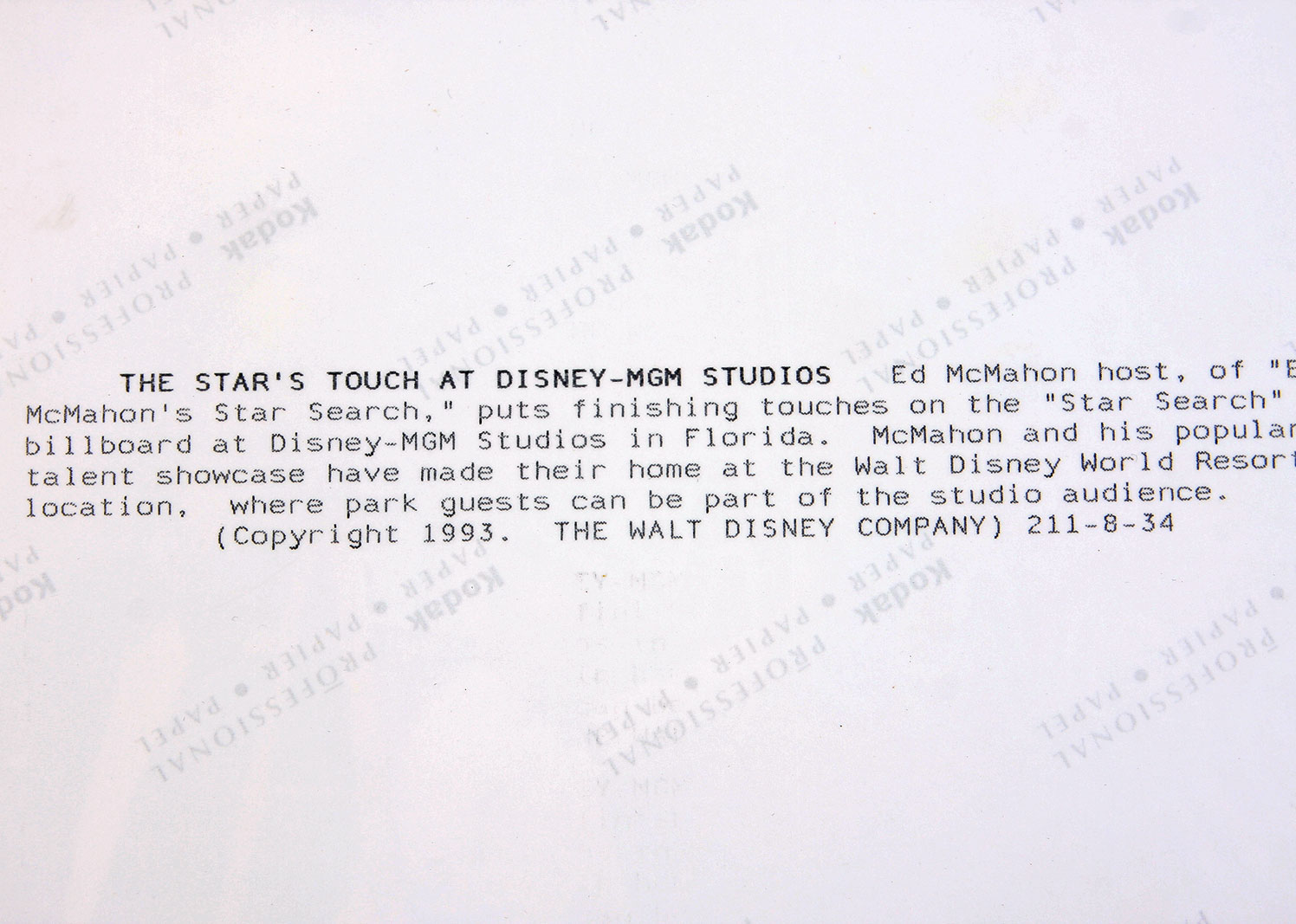 Collection of C-Type Prints of Ed McMahon's "Star Search" at Disney World