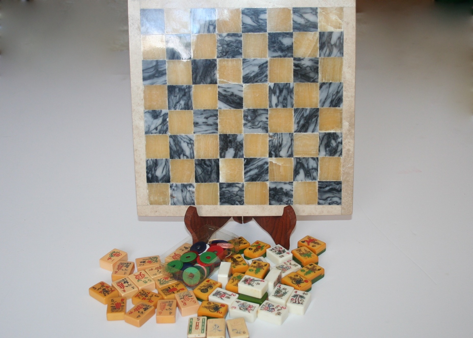 Vintage Mahjong Tiles and Marble Game Board