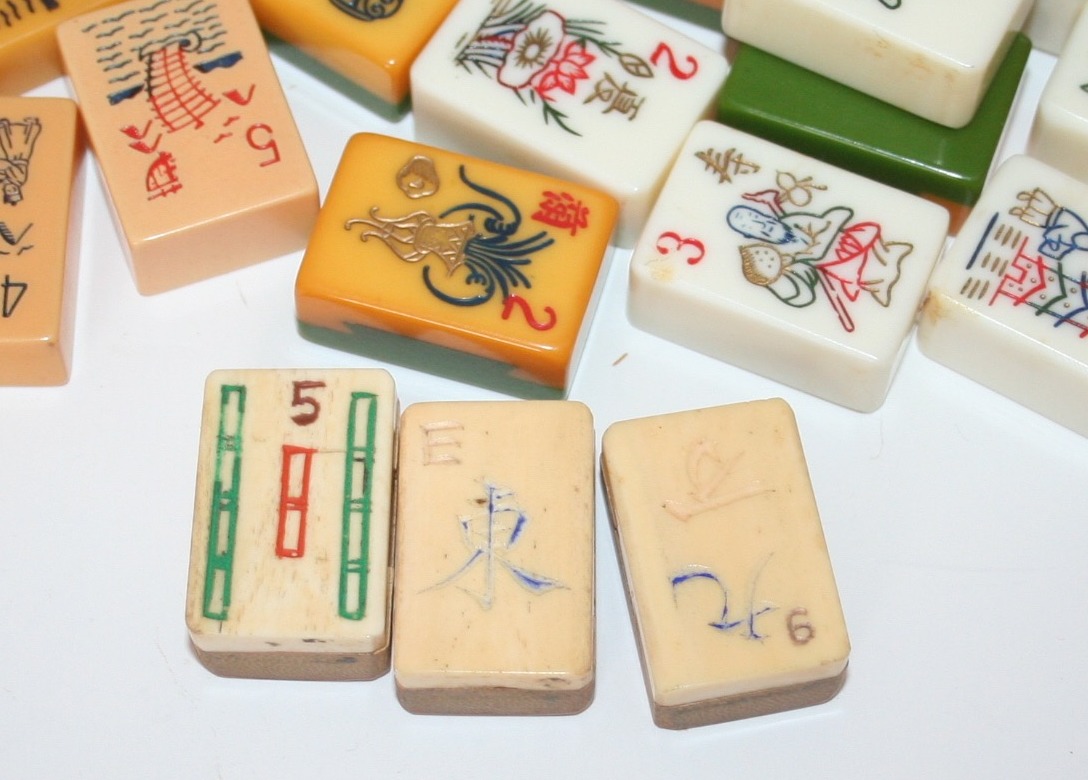 Vintage Mahjong Tiles and Marble Game Board