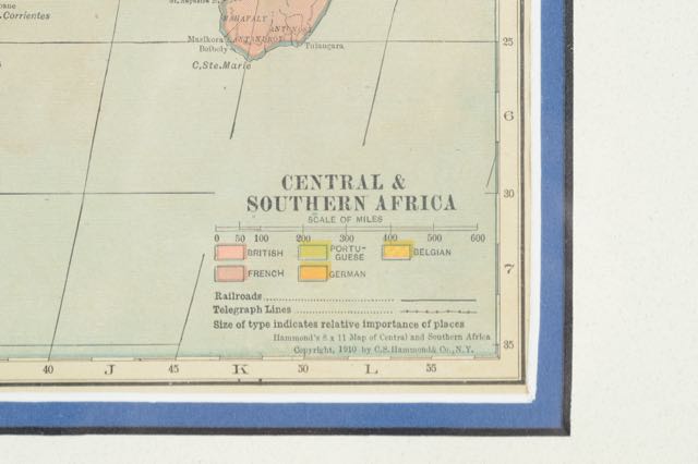 Original 1910 Map of Central and South Africa Map