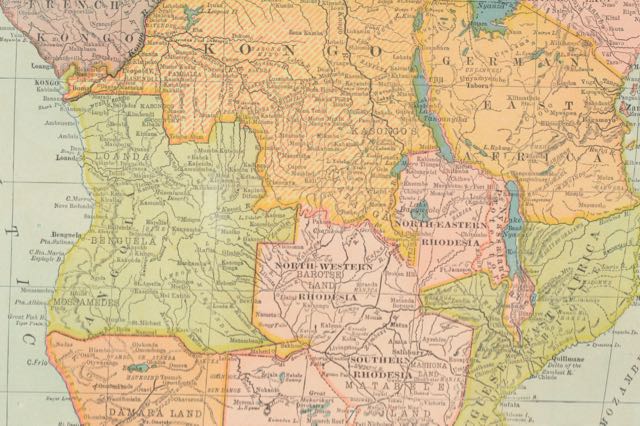 Original 1910 Map of Central and South Africa Map
