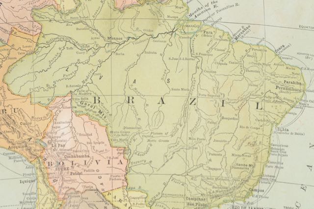 Original 1900 Map of South America